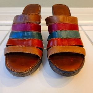 BORN MULTI COLOR STRAP LEATHER PLATFORM WEDGE 'LUMI' SLIDE SANDALS WOMEN'S SZ 10